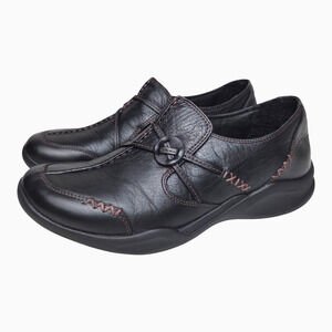 Clarks Wave Black Leather Loafers Casual Comfort Shoes Mocs Womens Sz 7.5M